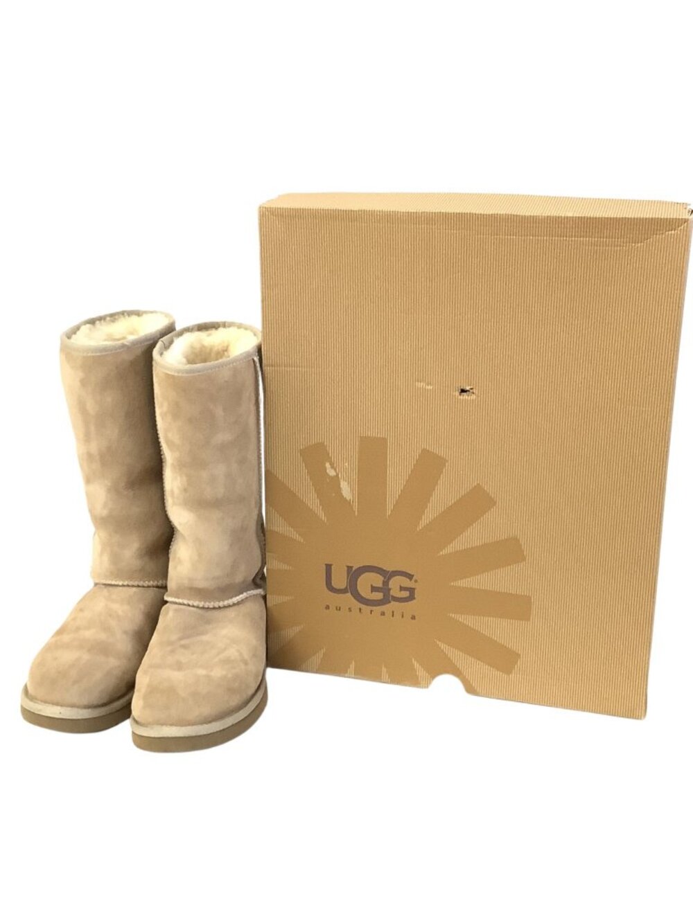 Tan Shearling Boots Ugg Warm Flat Heel Comfort Size 7